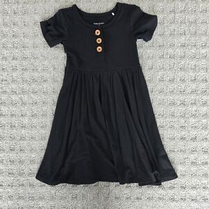Posh Peanut Black Ribbed Kids Dress with Button Detail